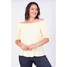 Myline Kadın Yakası Lastikli Kolları Bağcıklı Bluz 34645 Sarı