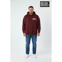 Süperlife Erkek Büyük Beden Hoodie Rahat Kalıp Konforlu Unified Baskılı İnce Sweatshirt Spr26bsw968 Bordo