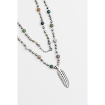 So Chic Hint Akik Taşlı Kartal Tüyü Figürlü Gümüş Kolye