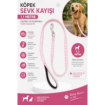 Köpek Sevk Kayışı 1,1 Metre Pedli Tutma Saplı Metal Klipsli Desenli - Pembe