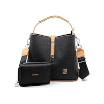 Just Polo Kadın Su Geçirmez Şık El & Omuz Çantası Ve Cüzdanı Kombin Shopper Siyah - Taba