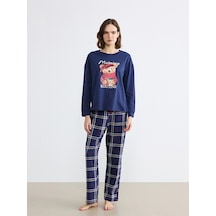 Lcw Dream Lacivert Bisiklet Yaka Ayı Teddy Baskılı Kadın Pijama Takımı