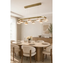 Modern Premium Kumandalı 3 Renk 8 Başlıklı Traverten Mermer Sarkıt Salon Avizesi Ledli Modelleri 36w Gold