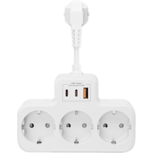 Yüksek Voltaj Korumalı Priz, Duvar Tipi Kısa Kablolu Priz Çoğaltıcı, 3x Soket, 2x Type-c, 1x Usb, 16a, 3680w, 1050 Joule, Çocuk Korumalı, Isıya Dayanıklı Yapı 0.13 M