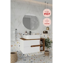 Koza Beyaz 80 Cm Banyo Dolabı+ayna+lavabo Beyaz