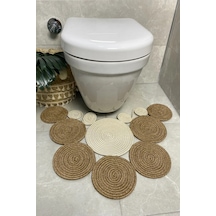 Buççin Online Mağaza Krem Jüt, Hasır, Paspas, Banyo Paspası, Klozet Önü Paspası, Klozet Paspas, Çift Taraflı Jüt Bej Çok Renkli