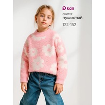 Kari Kız Çocuk İçin Kabarık Baskılı Kazak 420118254 Beyaz