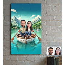 Bk Gift Kişiye Özel Teknede Oturan Çift Karikatürlü Ahşap Tablo - 1, Sevgililer Günü, Sevgiliye Hediye Kobitmeyencom33788 Bk Gift