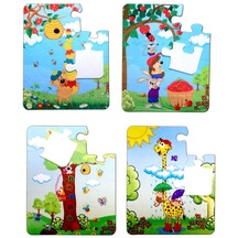 Lisinya247 4 Set - 48 Parça Zurafa Ve Elmacı Ayı 3+ Keçe Yapboz - 3 Yaş Puzzle