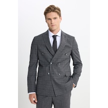 AC&Co / Altınyıldız Classics Erkek Antrasıt Slim Fit Dar Kesim Kırlangıç Yaka Kareli Kapak Cepli Esnek Takım Elbise Antrasit
