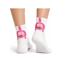 Genel Kadın Beyaz Pembe Kedi Desenli Ponponlu Soket Çorap Sevimli 3d Kedi Figürlü Eğlenc Beyaz / 36-40
