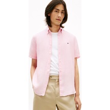 Tommy Hilfiger % 100 Keten Regular Fit Kısa Kollu Pembe Erkek Gömlek-15997