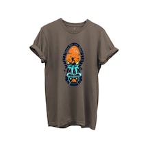 Balıkçılık Ve Macera Tema Baskılı %100 Pamuk Regular Fit Bisiklet Yaka Unisex T-shirt Kahverengi