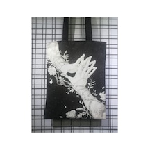 Owl Bag Illüstrasyon Tarz Kavuşan Eller Desenli Tasarım Kumaş Omuz Çantası Beyaz