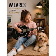 Valares Qcg3024 36 3/4 Klasik Gitar Çocuklar İçin İdeal Yumuşak Tını Kolay Çalım Çanta Ve Pena Hediye Siyah