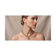 Dual Tone Heart Crystal Kolye Altın