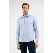 İmza Beyaz - İndigo Mavi Çizgili Desen Sert Yaka Uzun Kol Cepsiz Slim Fit Pamuklu Gömlek 1004255282 Beyaz - İndigo Mavi