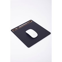 Turgut Office Deri Mousepad Siyah Ahşap Detaylı