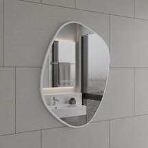 70x85 Cm Modern Asimetrik Duvar Aynası Organik Şekilli Beyaz Çerçeveli Banyo Ve Salon Dekoratif Ayna Beyaz 70x85 Cm Modern Asimetrik Duvar Aynası Organik Şekilli Beyaz Çerçeveli Banyo Ve Salon Dekoratif Ayna Beyaz
