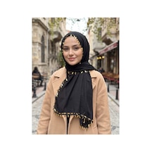 Umttrend Siyah Gold Pul Oyalı Pamuklu Kadın Eşarp 110x110 Cm
