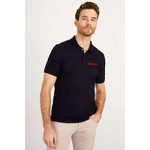Erkek Pike Polo Yaka Tişört Düğmeli Baskılı T-shirt - Beyaz Siyah