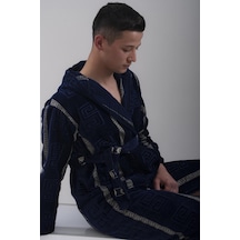 Kapüşonlu Bornoz Bornoz Sabahlık Kadife Bornoz Pamuk Bornoz Lacivert