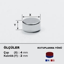 100 Adet Çap 4Mm X Kalınlık 2Mm Yuvarlak Güçlü Neodyum Mıknatıs N11.2444