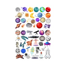 53 Adet Uzay Galaksi Sticker Seti - Etiket Seti Scrapbook Bullet Journal Çok Renkli