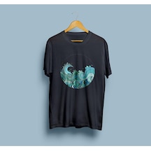 Oversize Dalgalar Tasarım Unisex T-shirt Siyah