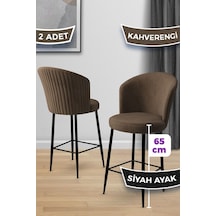 Canisa Alte Serisi 2 Adet Kahve Sandalye 65 Cm Ada Mutfak Bar Sandalyesi Babyface Kumaş Siyah Metal Ayak Sandalye Kahve Ayaklar Siyah