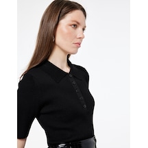Koton Regular Fit Yarım Düğmeli Kısa Kollu Polo Yaka Triko Kazak Siyah 6wak90338ht Siyah