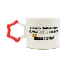 Mor Mürekkep Bekarlık Sultanlıktır Ama Baskılı Kırmızı Kulplu Yıldız Kupa