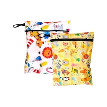 2 Adet Sıvı Geçirmeyen Çok Amaçlı Çanta, 30 X 35 Cm Jungle Ve 37 X 30 Cm Summer Desen, Yıkanabilir, Ekonomik Set Açık Mavi - Beyaz