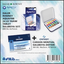 Daler Rowney 24lü Suluboya Metal Kutu+canson Montval Suluboya Defteri 300 Gr 18x25 Cm 12 Sayfa