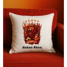 Bk Gift Kişiye Özel Sarı Kırmızı 5 Yıldız Aslan Taraftar Tasarımlı Beyaz Kırlent Yastık-6, Taraftar Hediyesi, Doğum Günü Hediyesi, Arkadaşa Hediye Kob
