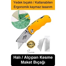 Premium Katlanır Dayanıklı Halı Maket Bıçağı Alçıpan Kesme Falçata Yedek Bıçaklı Çelik Çakı Tipi
