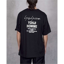 Flood Of Style Erkek Siyah Yohjı Homme Baskılı Oversize Bisiklet Yaka Tshirt