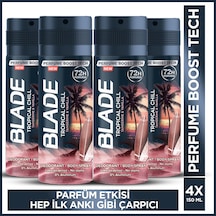 Tropical Chill Erkek Alüminyumsuz Deodorant Body Spray 4x150ml Hızlı Kurur,leke Bırakmaz