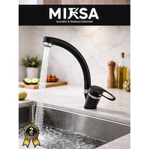 Siyah-krom Mix Kuğu Mutfak Eviye Bataryası, Musluğu, Çeşmesi Çift Su Girişli