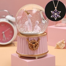 Pembe-geyikli Orta Boy Işıklı Müzikli Kar Küresi Ve Lotus Çiçeği
