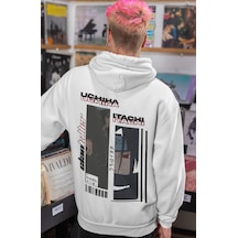 Sevbano Itachi Uchiha Naruto Anime Sırt Baskılı Unisex Oversize Penye Hoo beyaz