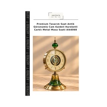 Premium Tasarım Saat Antik Görünümlü Cam Kaideli Hareketli Çarklı Metal Masa Saati Alk6068 Çok Renkli