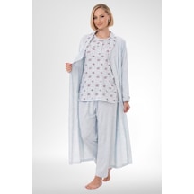 Mecit Pijama Mecit 6316 Mavi Kadın Büyük Beden Sabahlıklı Pijama Takımı Mavi