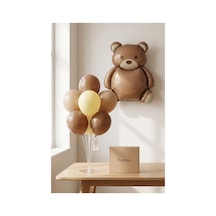 Retro Koyu Kahverengi Ayıcık Balon Stand Seti Şeffaf 7 Li Stand + Ayıcık Folyo Balon 89 65 Cm + 7 Lateks Balon