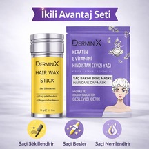 İkili Saç Bakım Seti Hair Wax Stick Saç Şekillendirici + Keratin, E Vitamini & Hindistan Cevizi Yağlı Bone Maske Bes