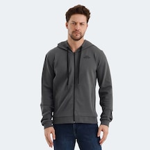 Slazenger VENDA Erkek Fermuarlı Kapüşonlu Cepli Koyu Gri Sweatshirt