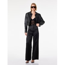 Koton Slim Fit Yüksek Bel Geniş Paça Saten Pantolon Siyah 6sak40311uw Siyah