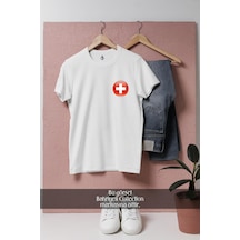 Oversize İsviçre Switzerland Cep Tasarımlı Unisex T-shirt Beyaz