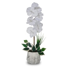 Mermer Desenli Dekoratif Yapay Mini Orkide 55 Cm