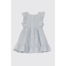 Panço Kız Bebek Nakışlı Müslin Mavi Elbise 2511GB26024